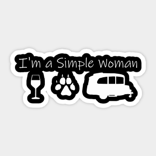 Airstream Basecamp "I'm a Simple Woman" - Wine, Dogs & Basecamp T-Shirt (White Imprint) T-Shirt Sticker